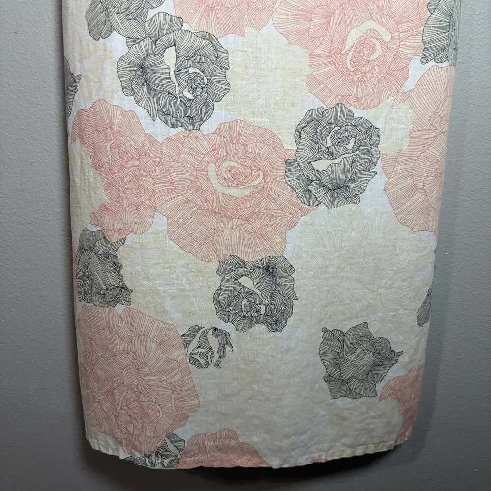 Joan Vass Sleeveless Dress Size Medium 100% Linen Floral Maxi Beach Casual